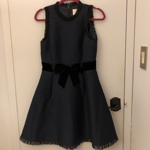 Navy dress with black velvet bow